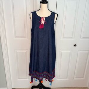 mark. By Avon Blue Denim Cotton Summer Dress with Boho Tassel Details Medium